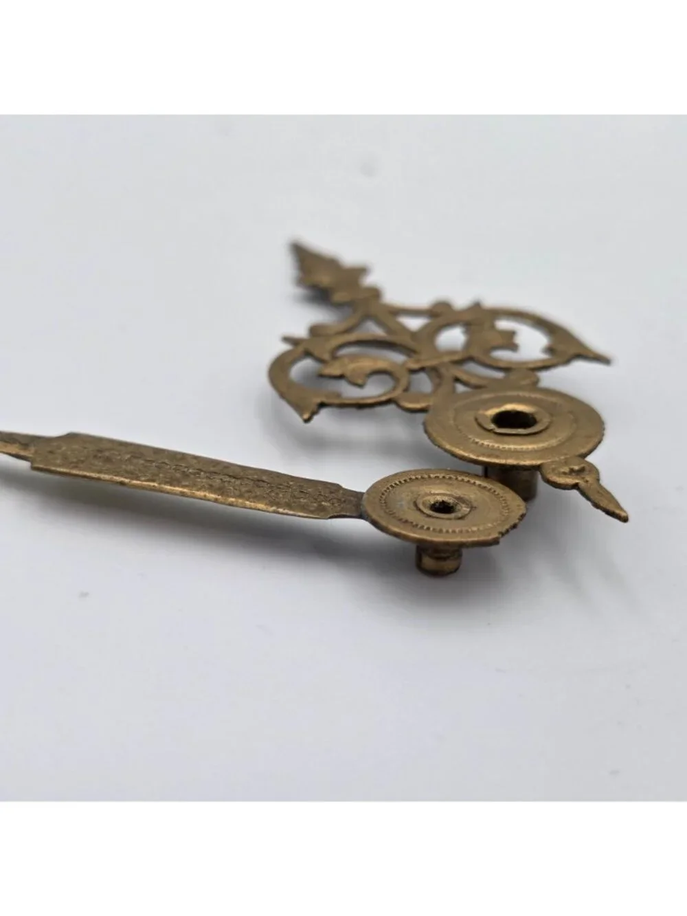 Antique Ornate Brass Clock Hands Set With Fleur-De-Lis Design 2-3/4